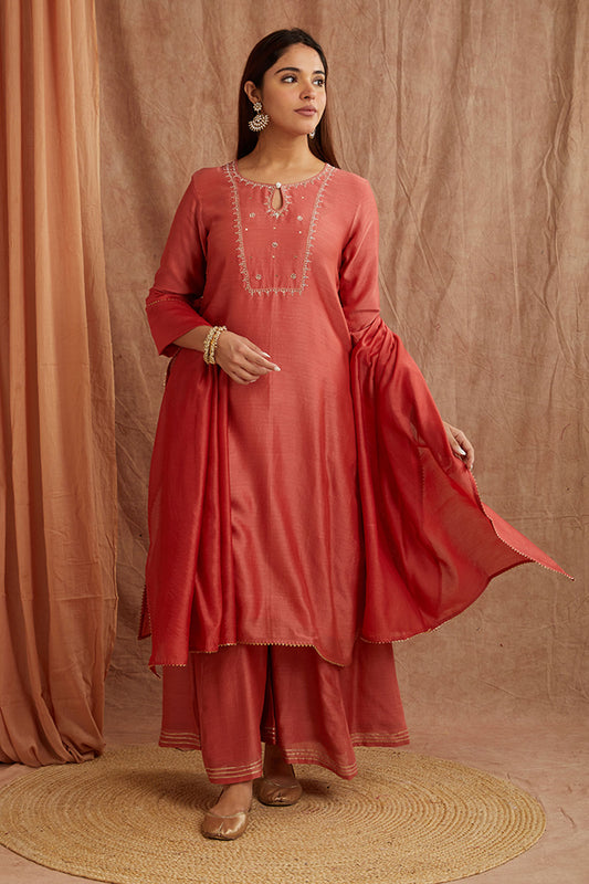 Peach Chanderi Silk Suitset