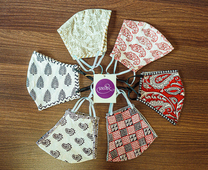 Organic Ajrakh / Bagh Print Mask (Set of Any 5 , 6 and 7)