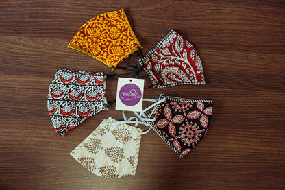 Organic Ajrakh / Bagh Print Mask (Set of Any 5 , 6 and 7)