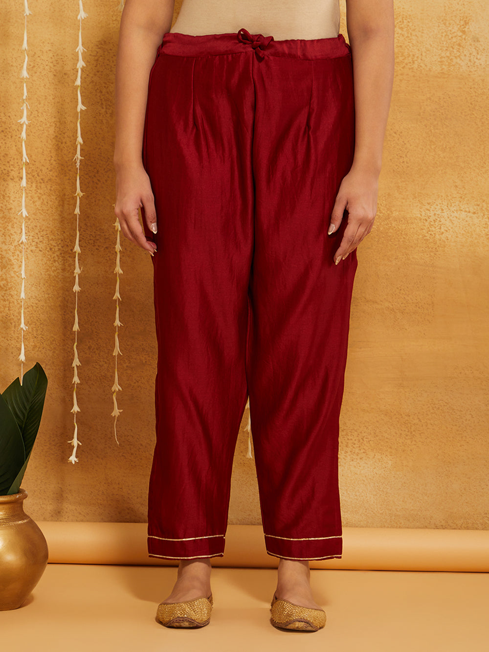 Red Embroidered Chanderi Silk Suit- Set of 3