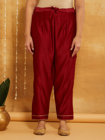 Red Embroidered Chanderi Silk Suit- Set of 3