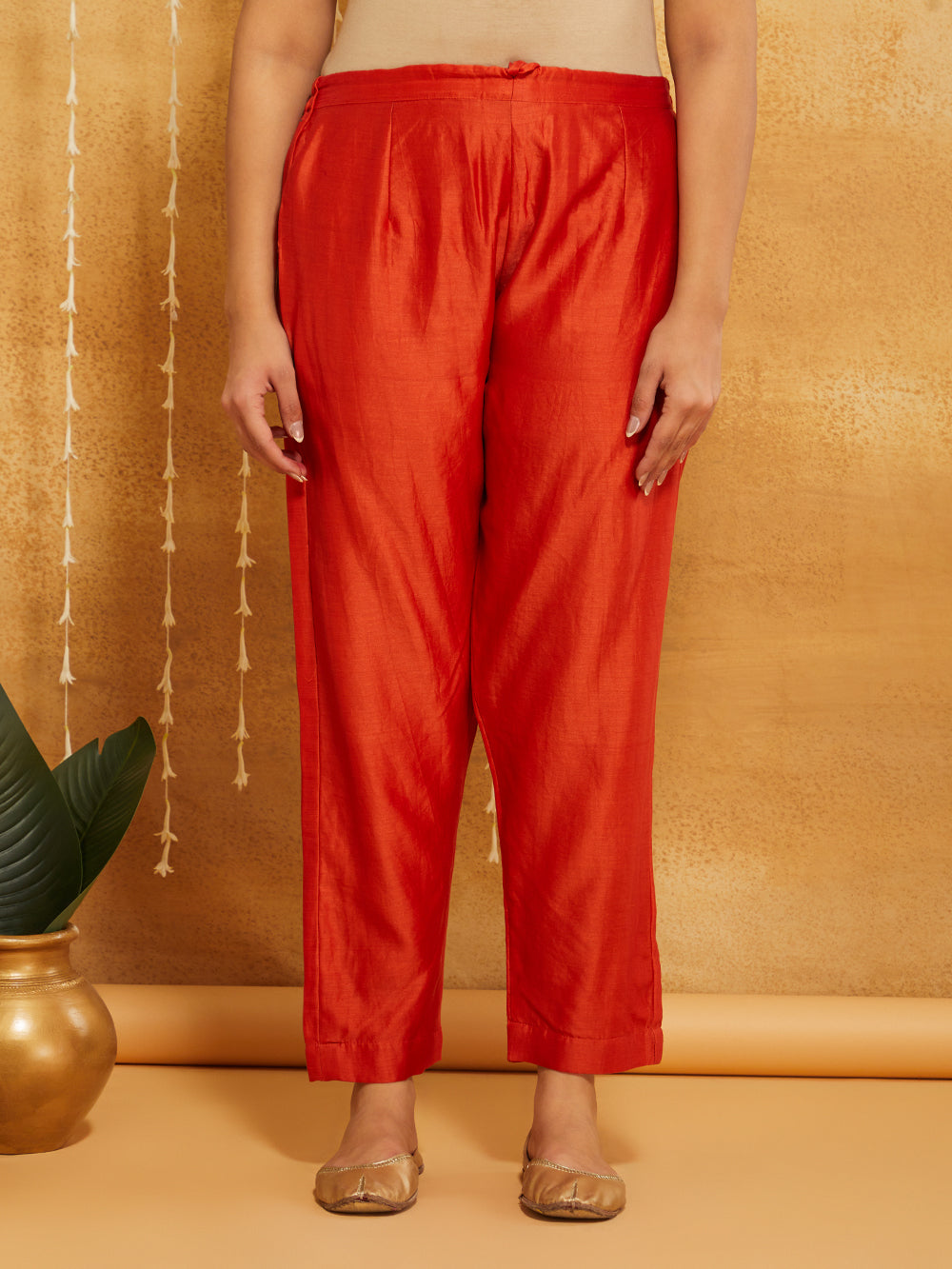 Orange Embroidered Chanderi Silk Suit- Set of 3