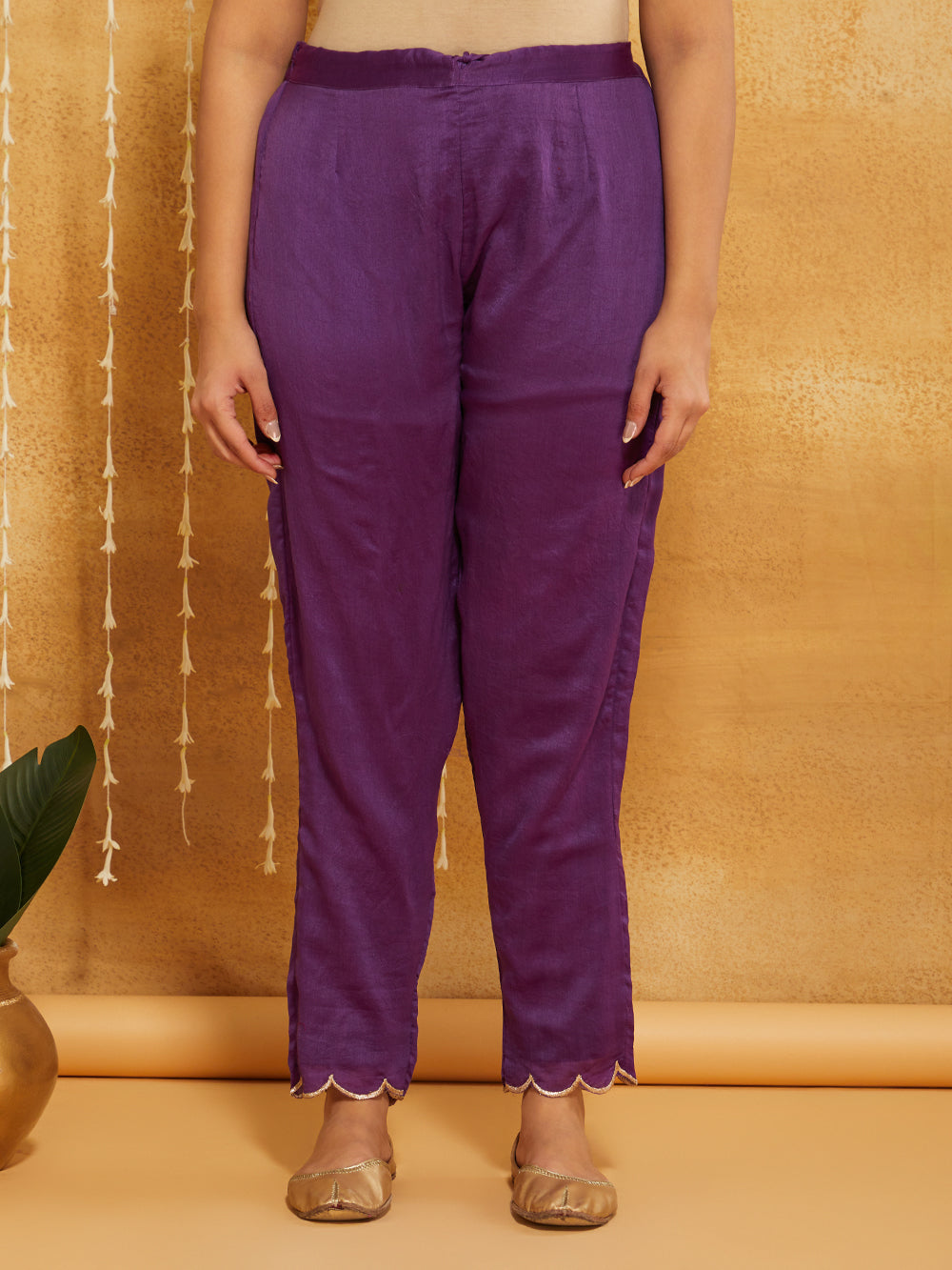 Purple Embroidered Chanderi Silk Suit- Set of 3