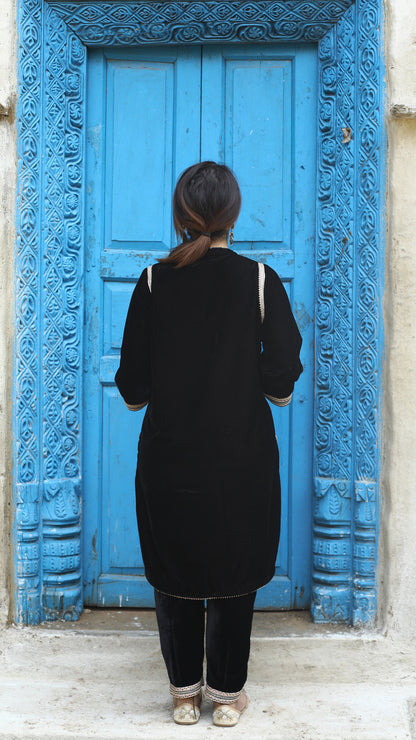 Black Velvet Silk embellished Cordset