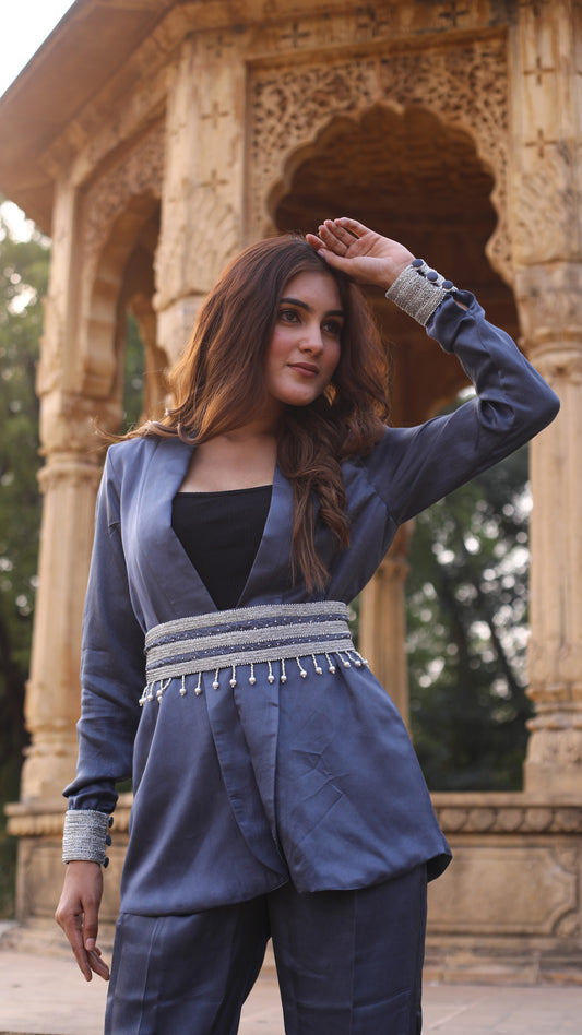 Grey modal Cordset with embellished belt