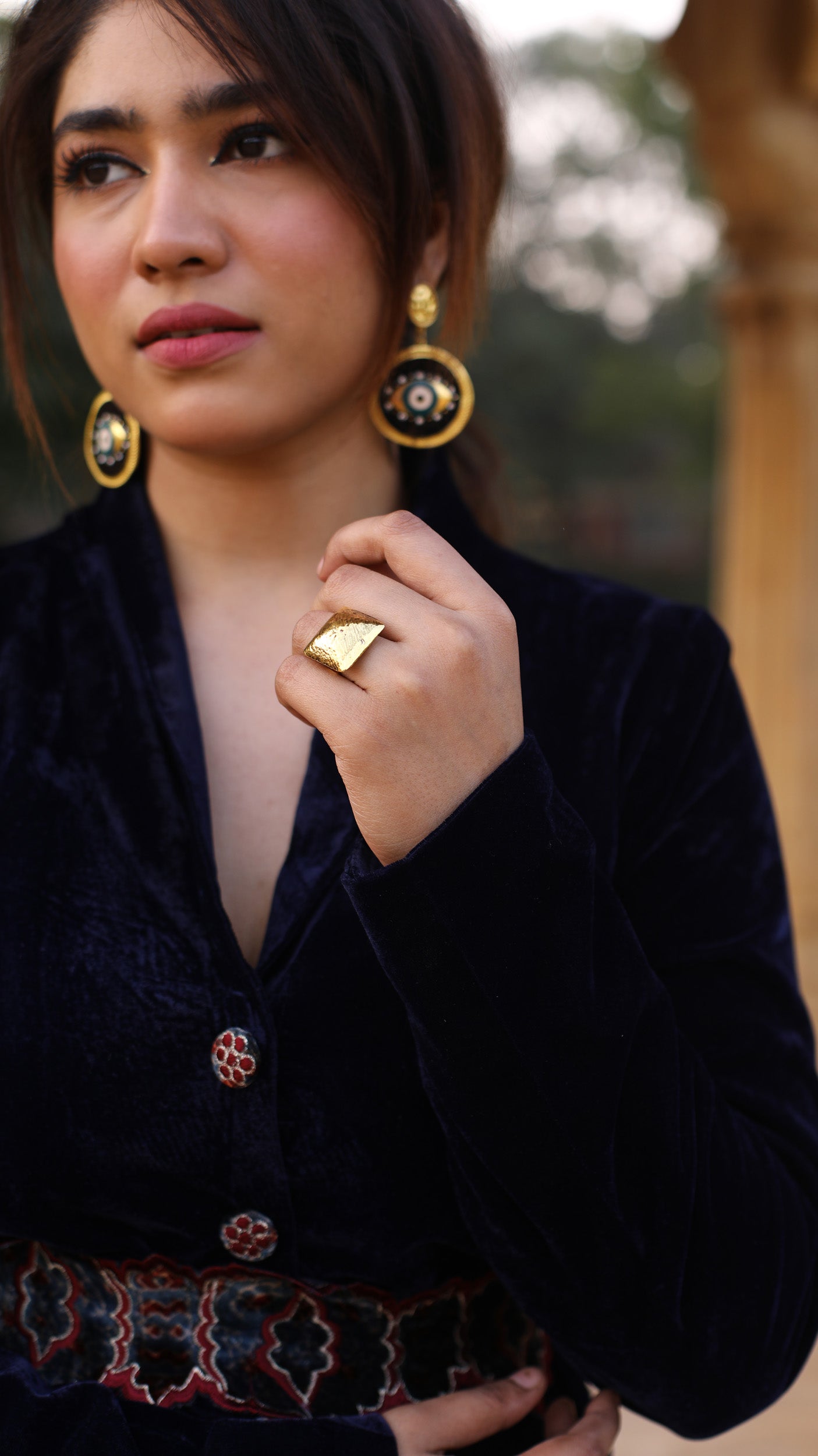 Navy Blue Velvet Cordset with Silk Embroidered Belt