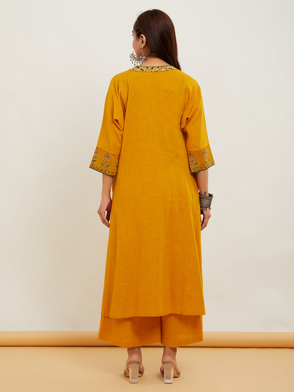 Mustard Yellow Ajrakh Applique Work Cotton kurta pant