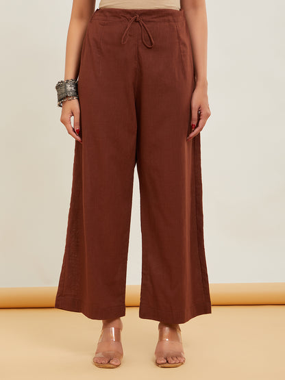 Burnt Sienna Cotton Slub Ajrakh Hand Embroidered Suitset