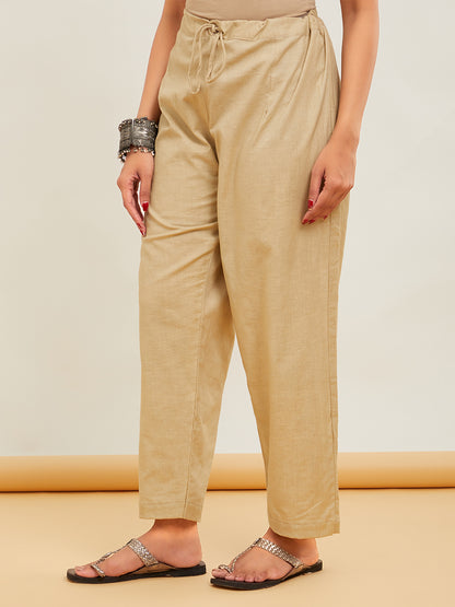 Beige Ajrakh Patch Work Cotton Suit- Set of 3