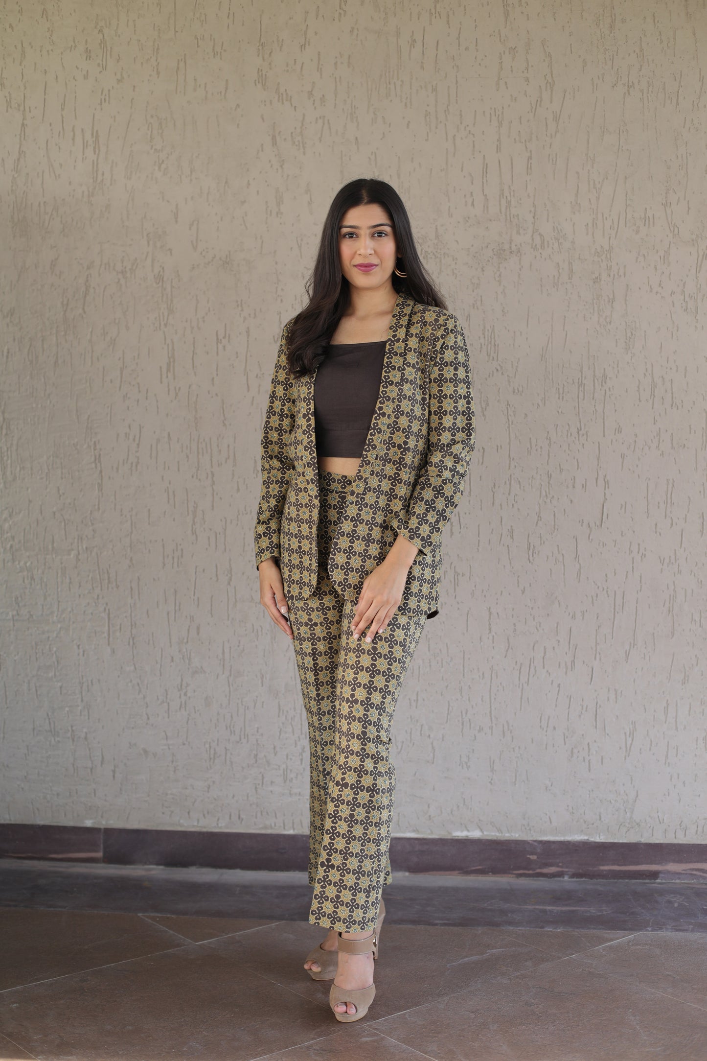 Yellow star print Ajrakh Cordset