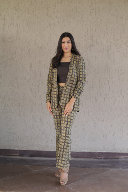 Yellow star print Ajrakh Cordset