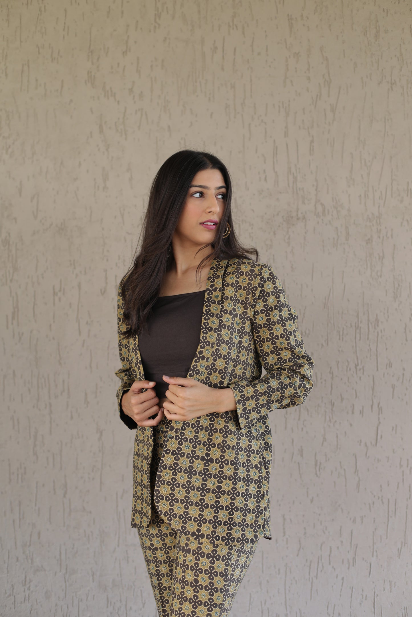 Yellow star print Ajrakh Cordset