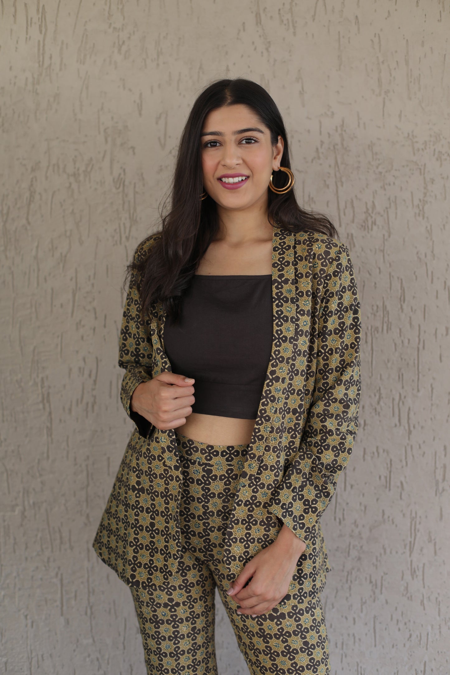 Yellow star print Ajrakh Cordset