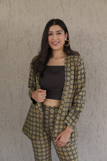 Yellow star print Ajrakh Cordset