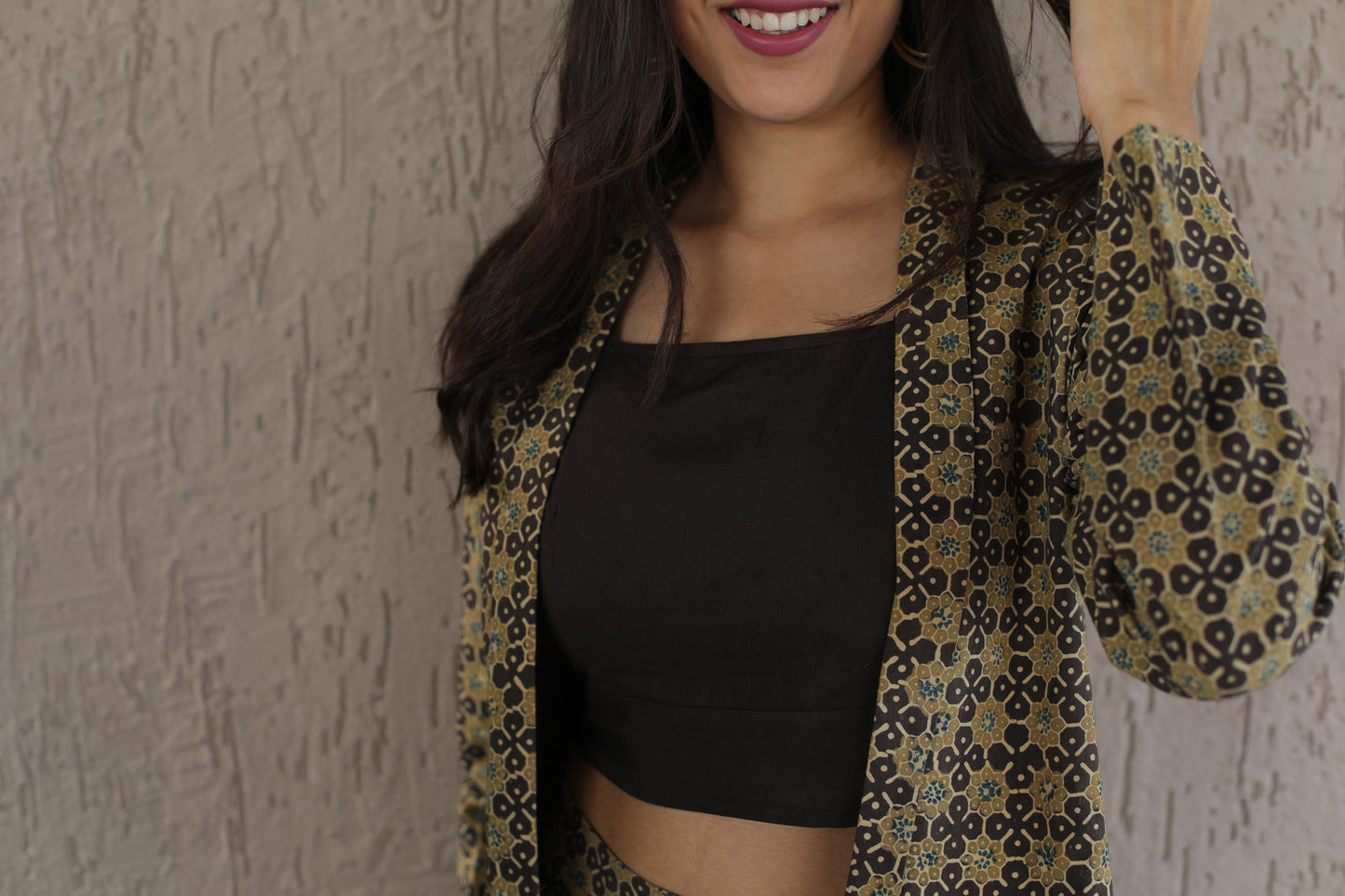Yellow star print Ajrakh Cordset