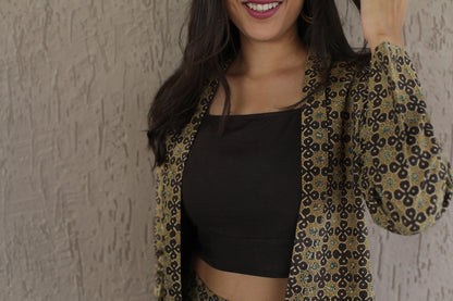 Yellow star print Ajrakh Cordset