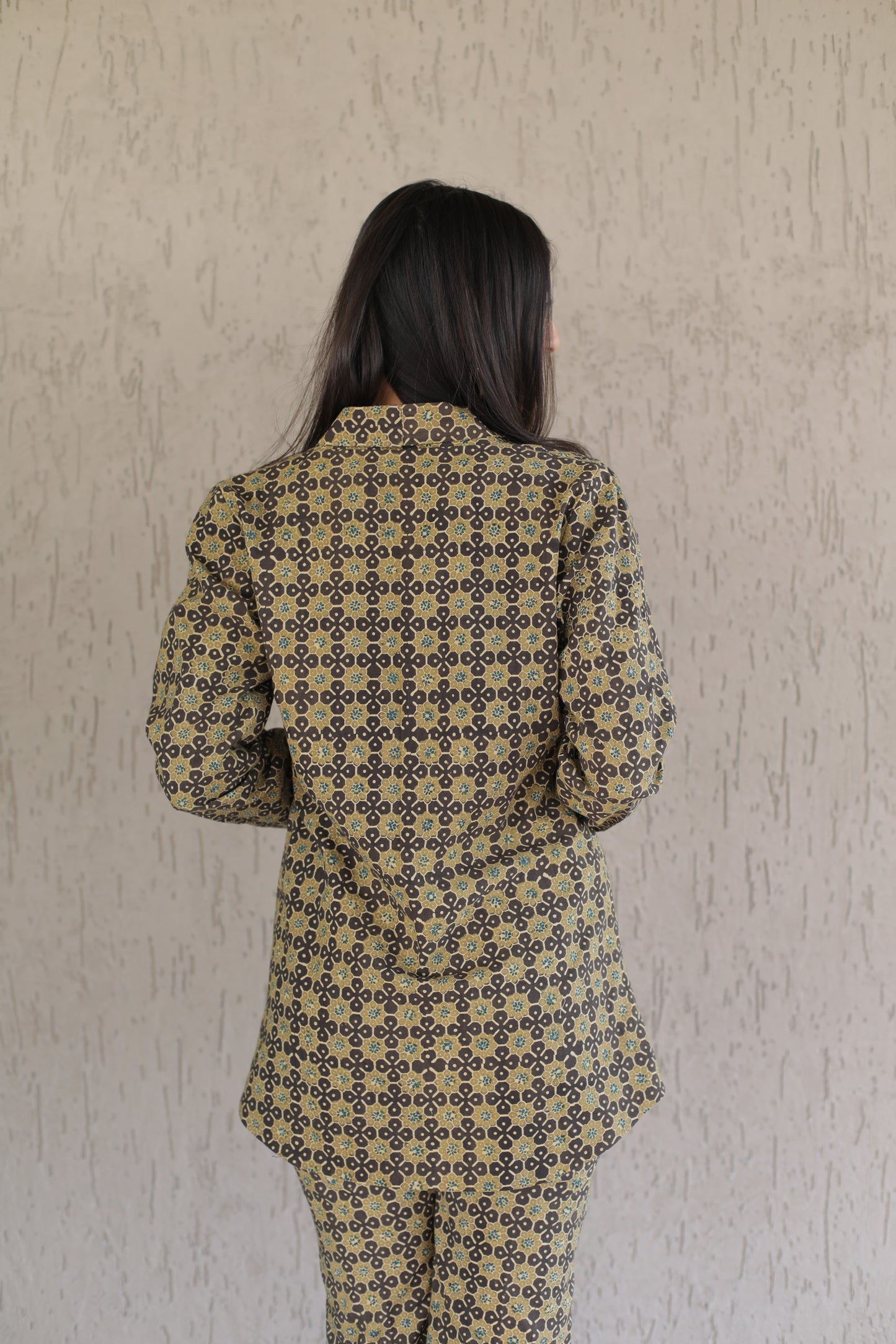 Yellow star print Ajrakh Cordset