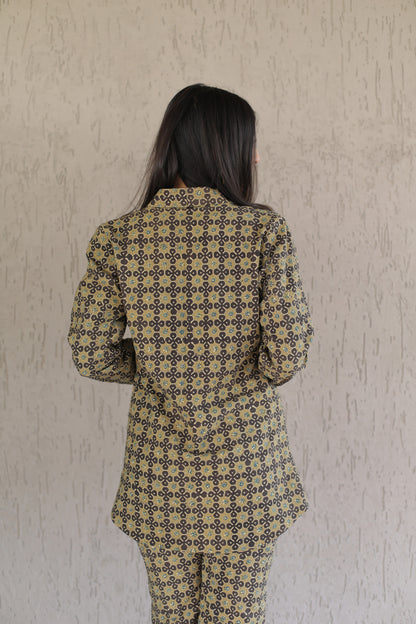 Yellow star print Ajrakh Cordset