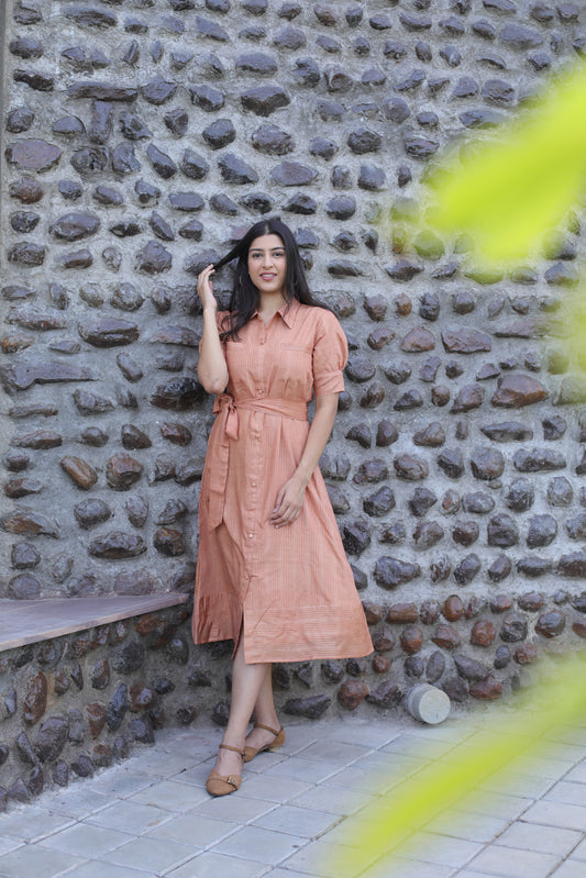 Beige chanderi dress