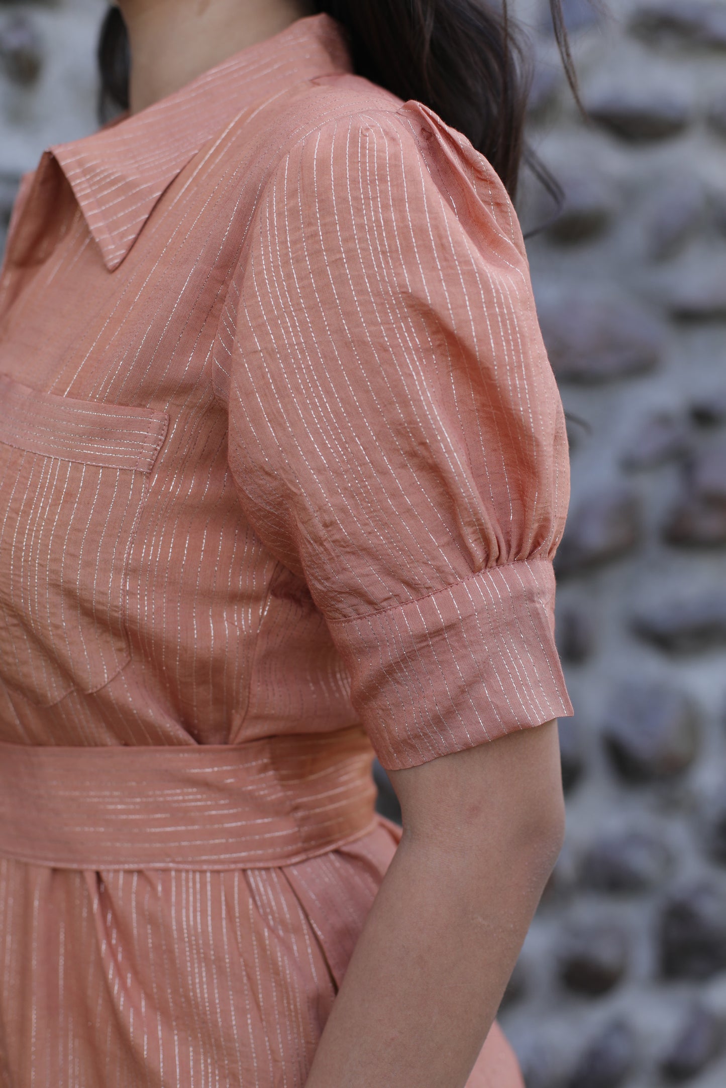Beige chanderi dress