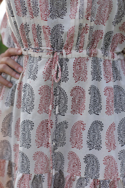 Bagh Print Off-white Paisley tier Dress