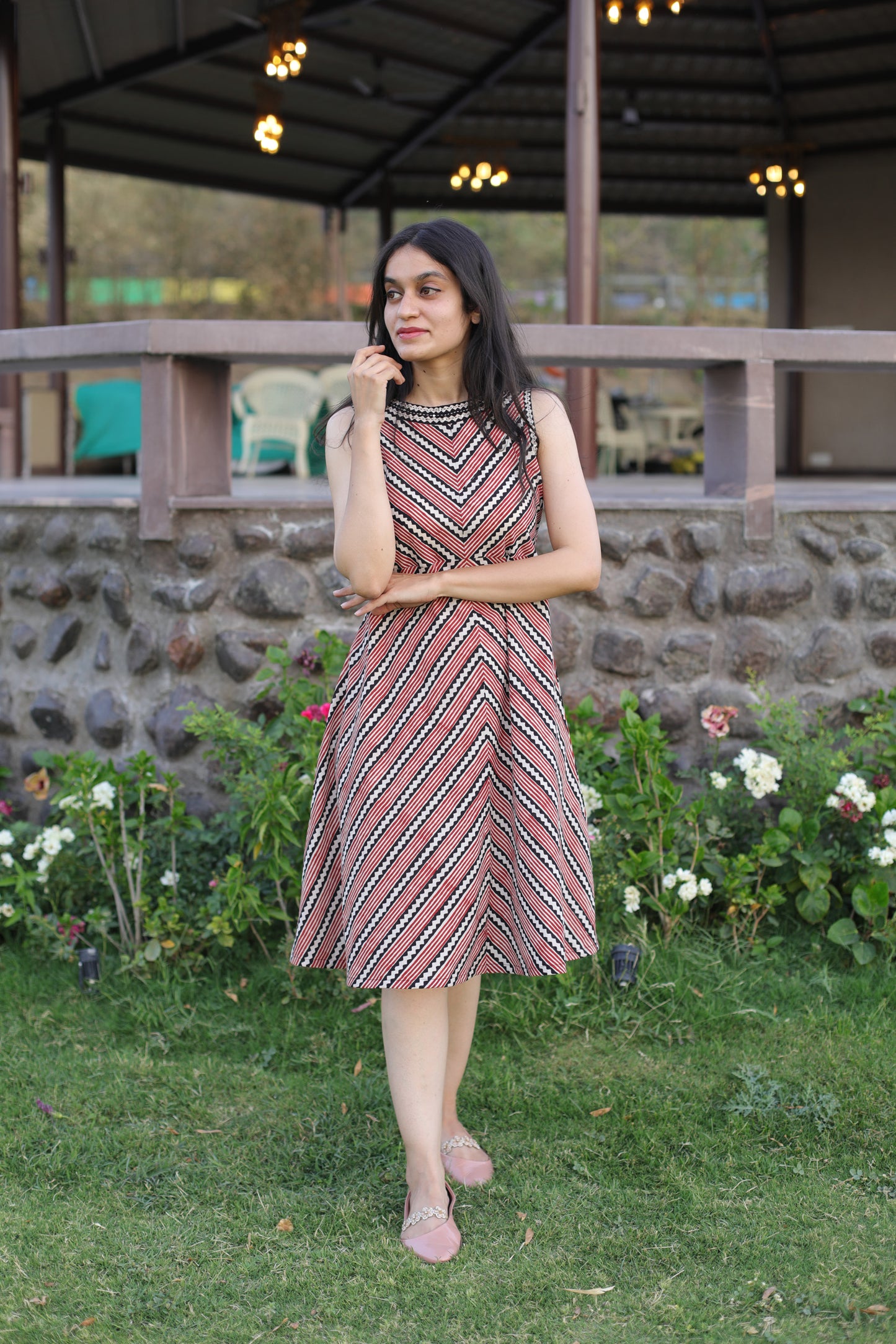Bagh Print sleeveless Hand embroidered dress