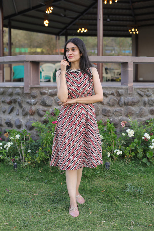 Bagh Print sleeveless Hand embroidered dress