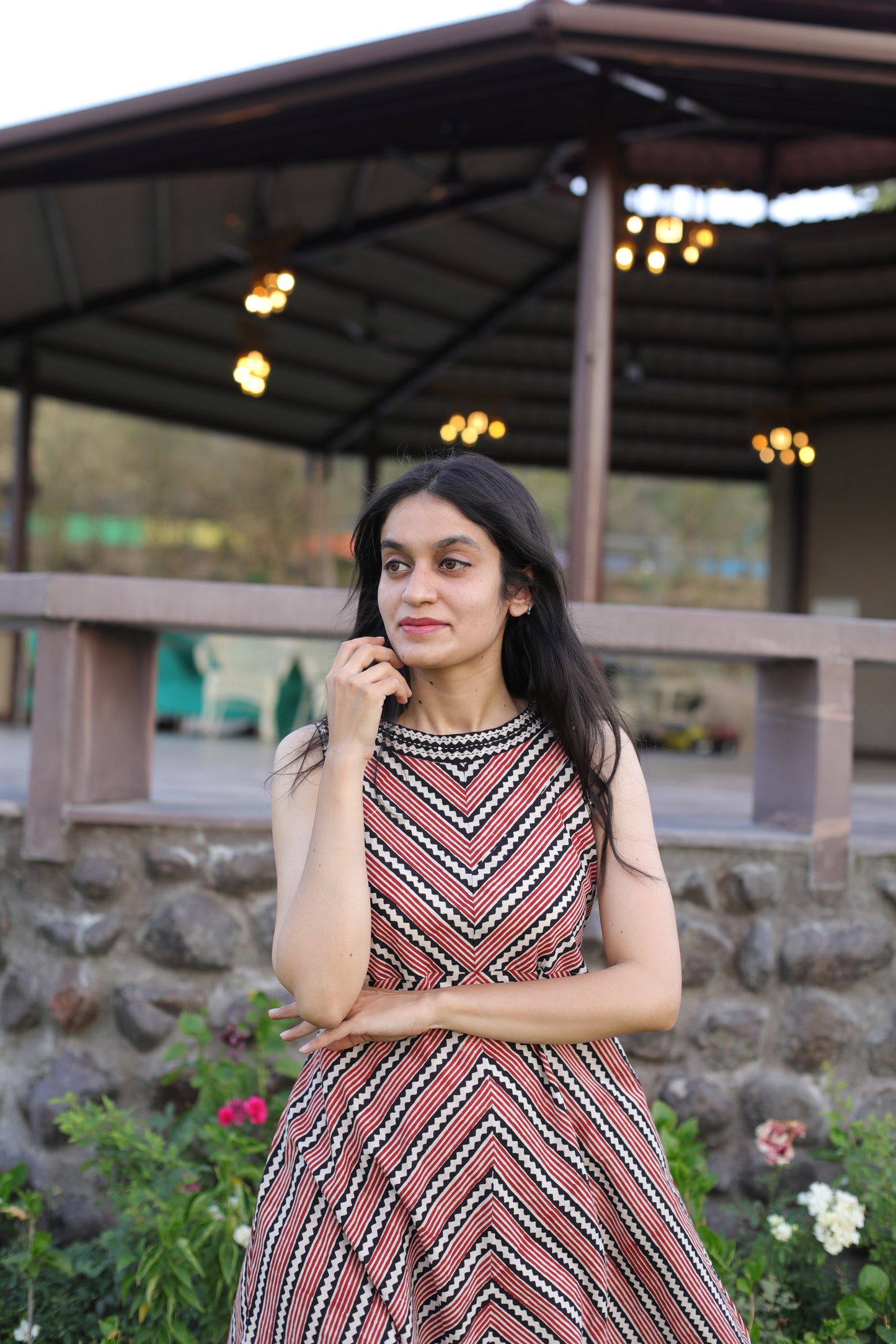 Bagh Print sleeveless Hand embroidered dress