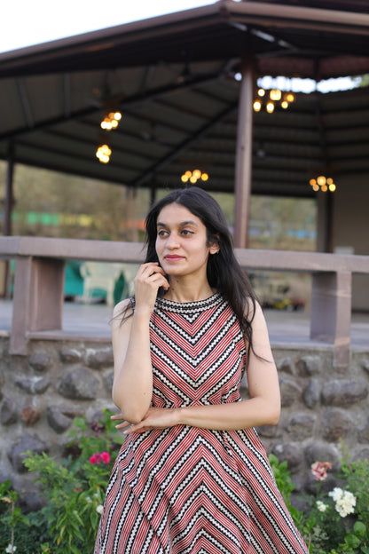 Bagh Print sleeveless Hand embroidered dress