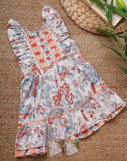 Blue Orange Hand Block Printed Cotton Dress