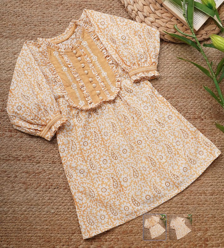 Mustard Yellow Hand Block Printed Cotton Dress