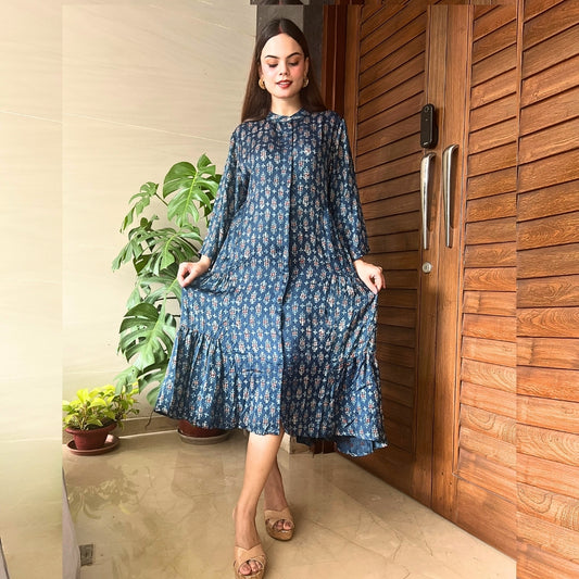 Blue Ajrakh Modal Dress