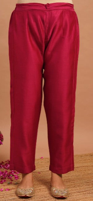 Women Pink Chanderi Silk Embroidered Kurta, Pants & Dupatta