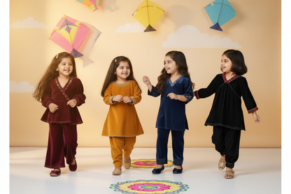Mustard velvet Kurta with Salwar for Kids