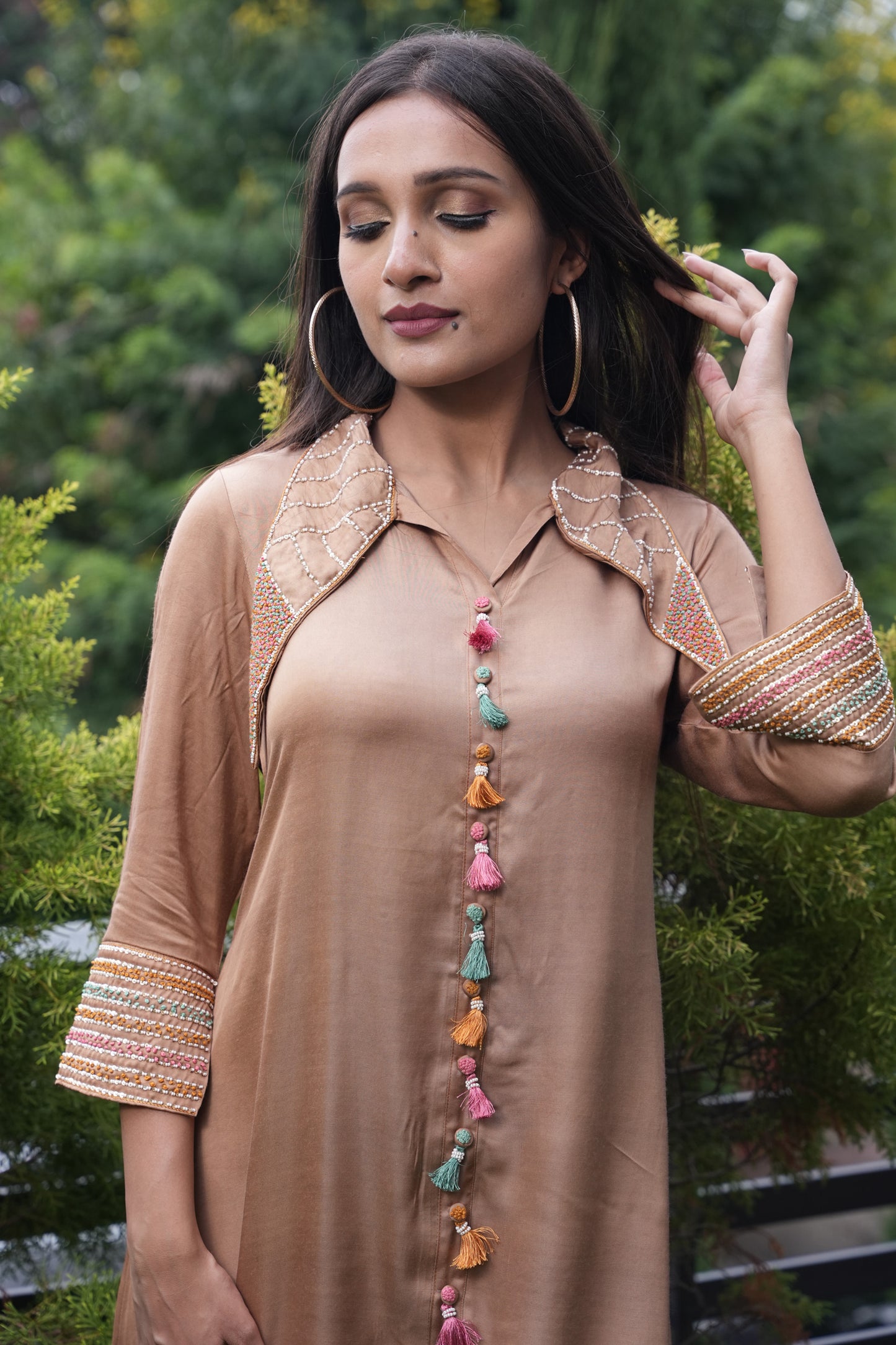 Beige modal Hand Embroidered Co-ord set