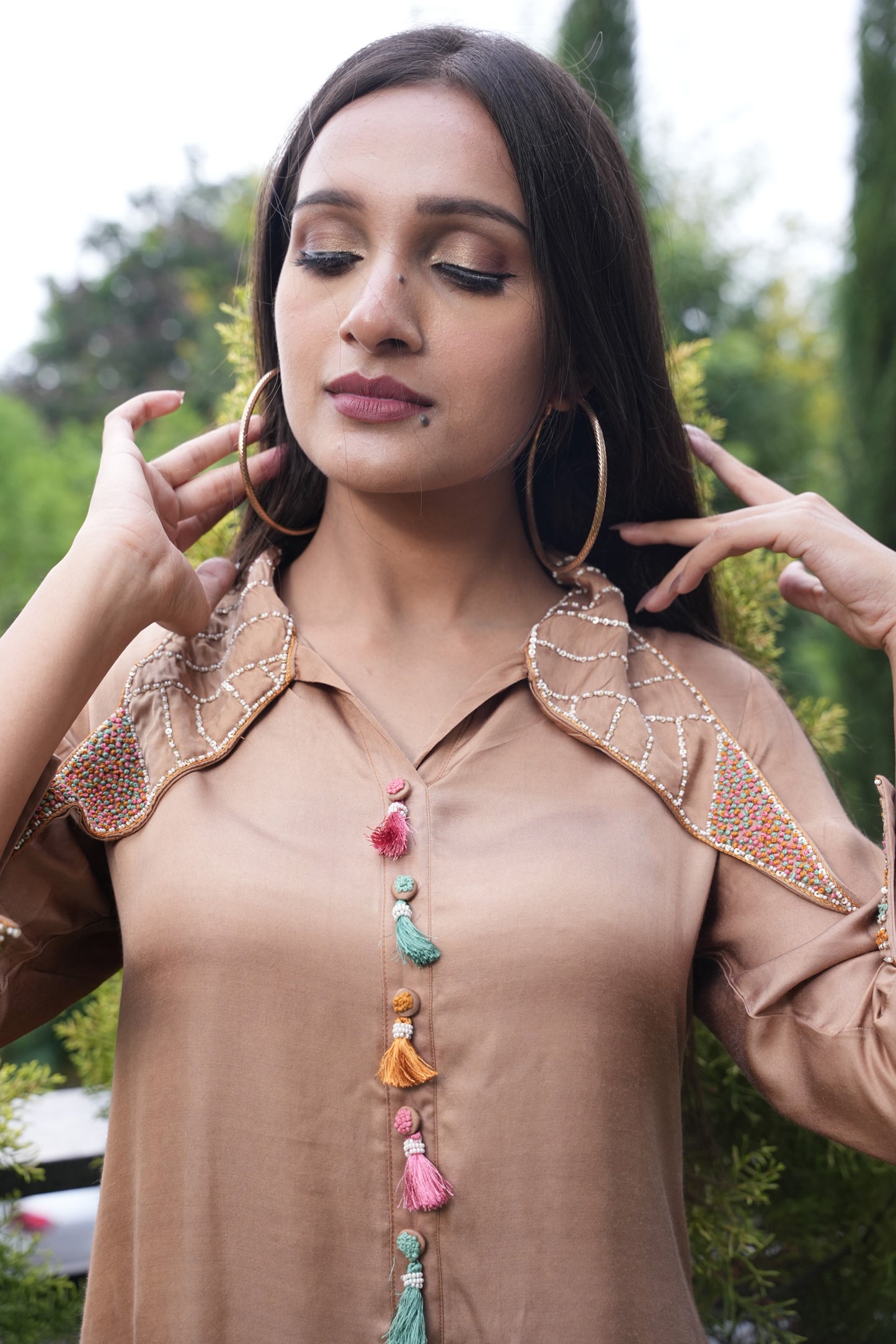 Beige modal Hand Embroidered Co-ord set