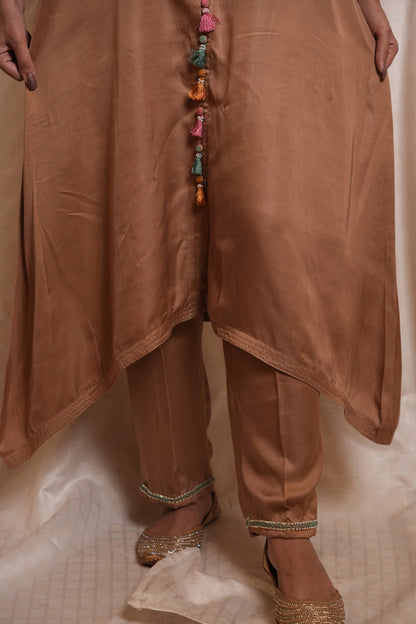 Beige modal Hand Embroidered Co-ord set