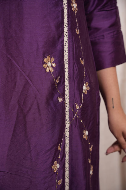 Purple Chanderi Lace Work Gotta Patti Kurta And Pant