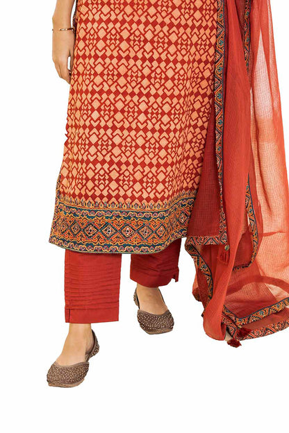 Red Ajrakh  Silk Embroidered suitset