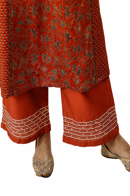 Red zari embroidered mashru silk suitset