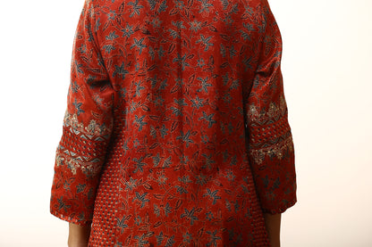 Red zari embroidered mashru silk suitset