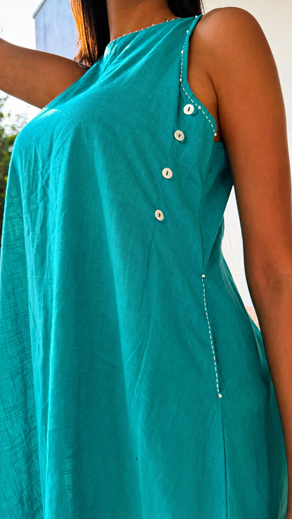 Sleeveless Cyan Dress with Pockets