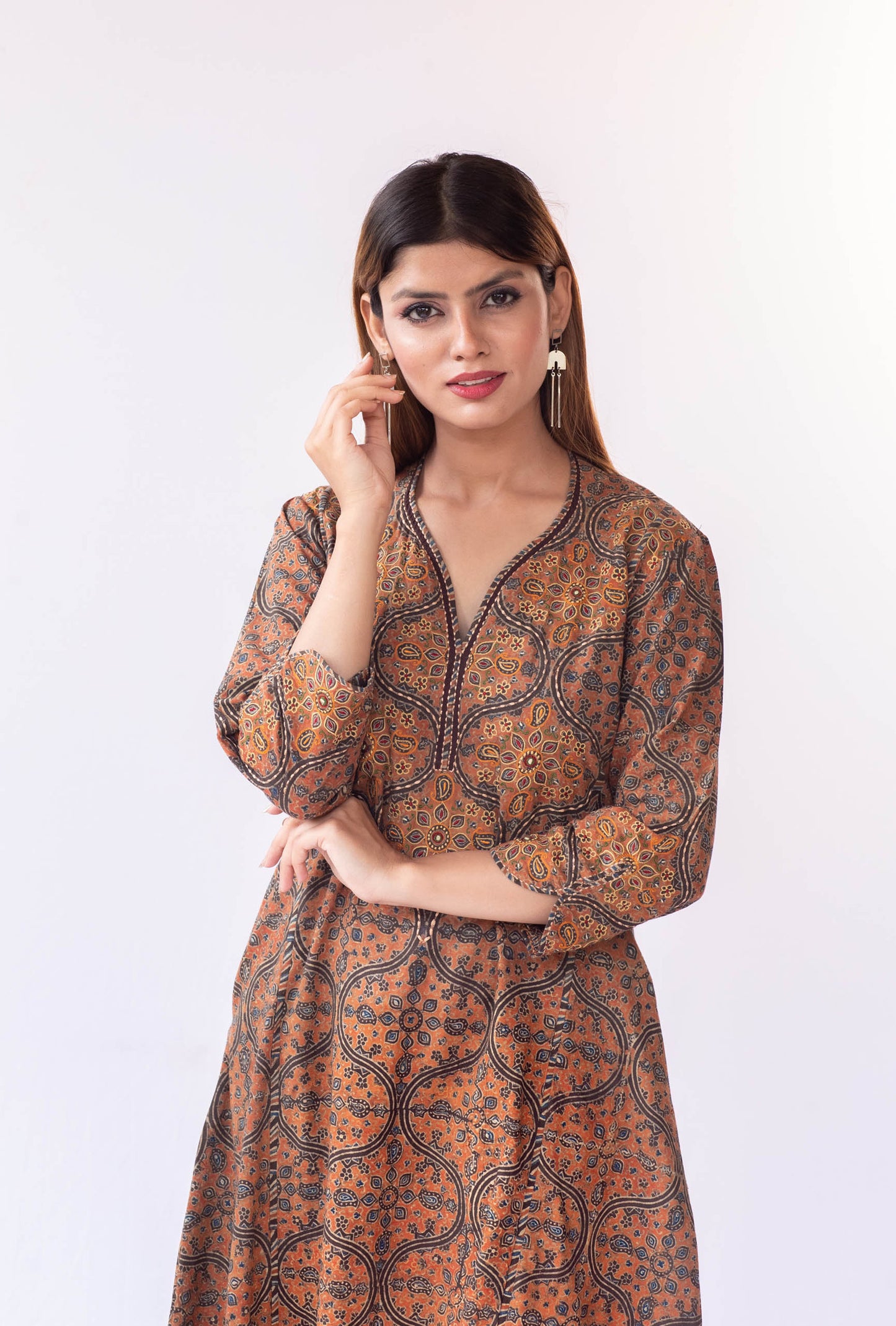 Earthy Orange cotton Ajrakh Print