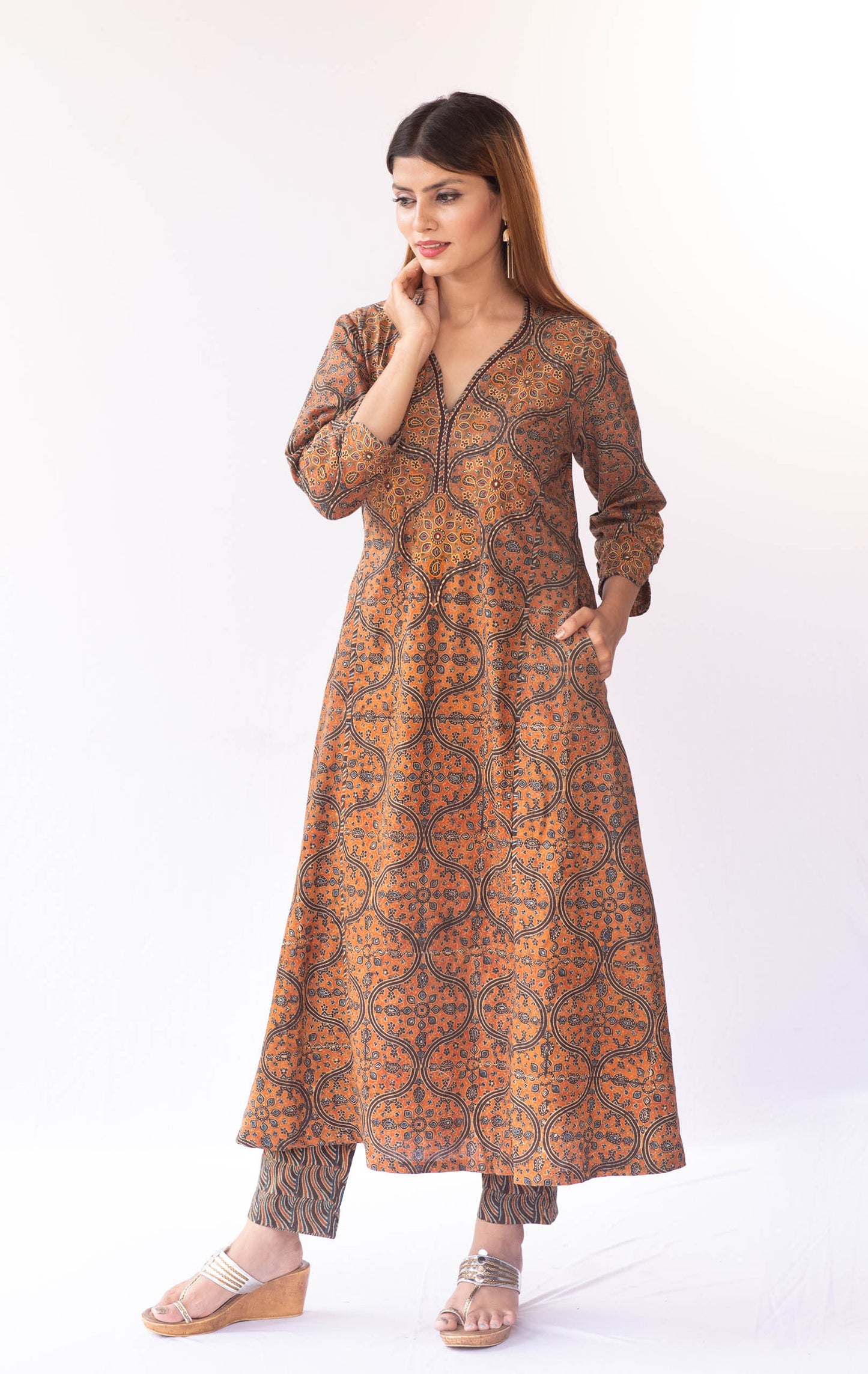 Earthy Orange cotton Ajrakh Print