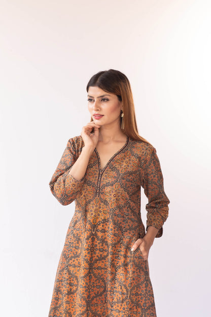 Earthy Orange cotton Ajrakh Print