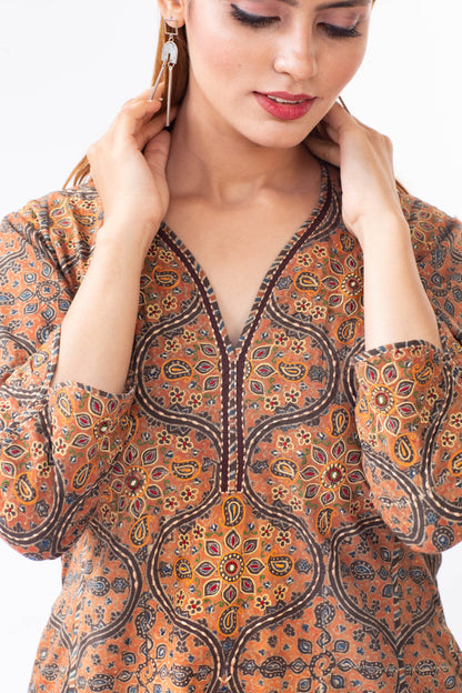 Earthy Orange cotton Ajrakh Print