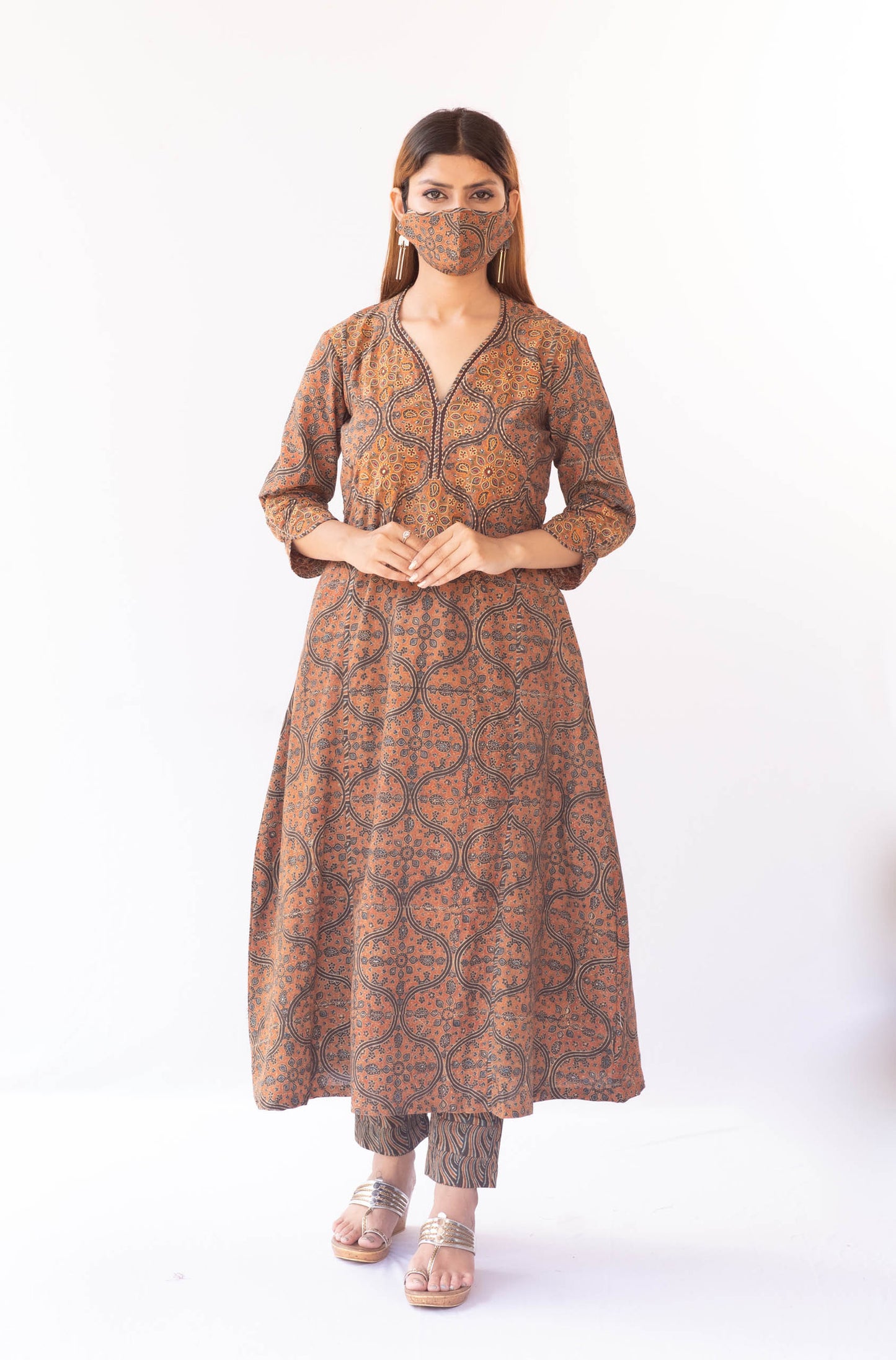 Earthy Orange cotton Ajrakh Print