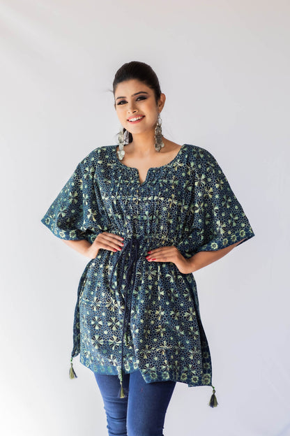 Ajrakh kaftan with embellished tassel
