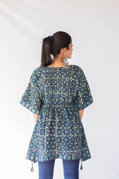 Ajrakh kaftan with embellished tassel