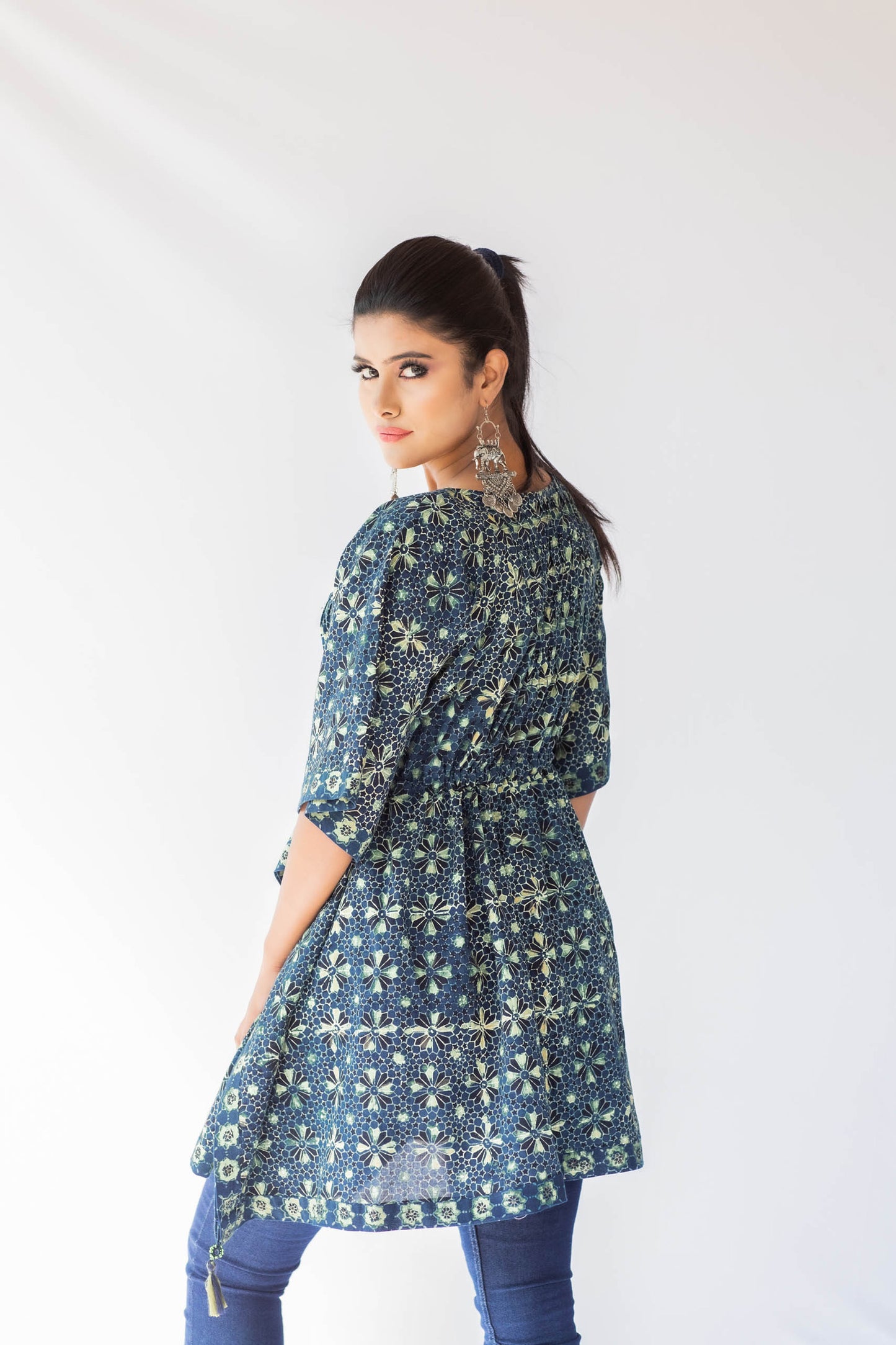 Ajrakh kaftan with embellished tassel